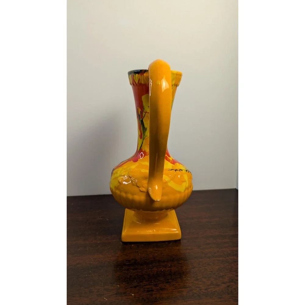 Vintage MCM Psychedelic Drip Glaze Ewer Vase Orange Retro Atomic Pottery 931 USA